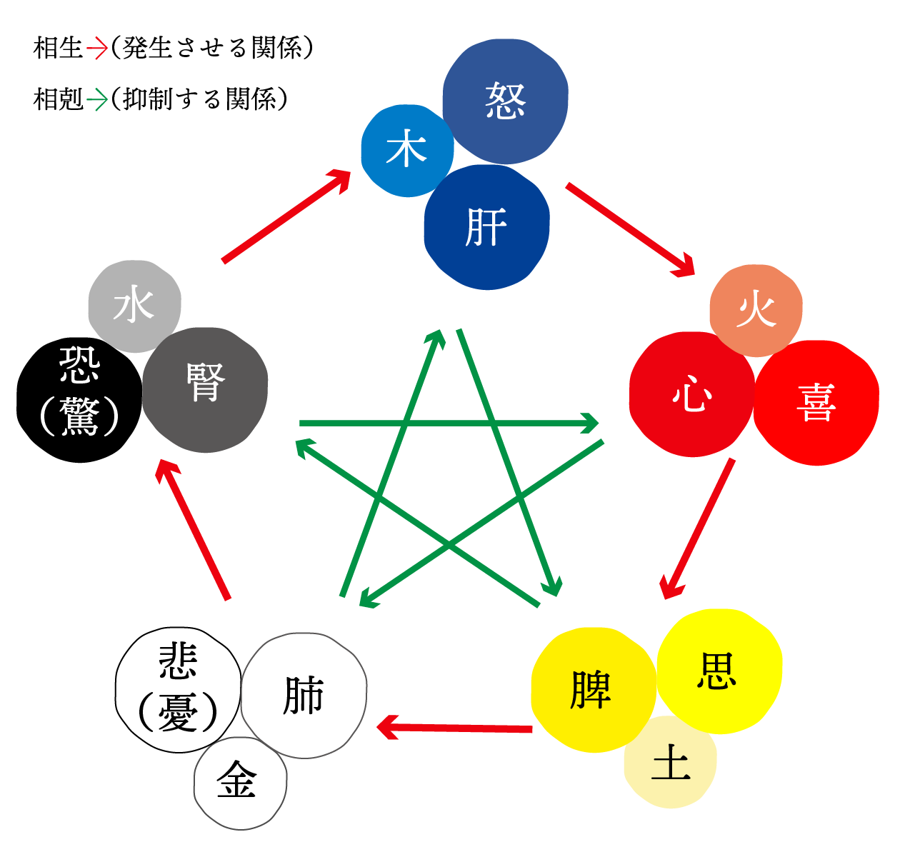 図1 五行理論に基づく相生・相剋関係